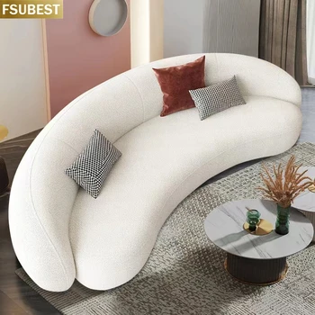  Круглый плюшевый диван для гостиной, Изогнутый в ореховом круге диван-кушетка, Белые современные диваны, диваны с белой обивкой, Секционные диванные комплекты