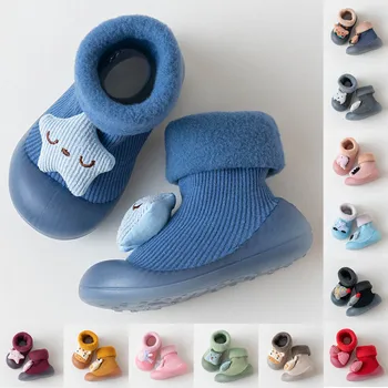  Детская противоскользящая обувь Хлопчатобумажные нескользящие носки для новорожденных девочек, детские носки для мальчиков на резиновой подошве, мультяшные домашние носки для младенцев, обувь для младенцев