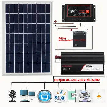  Система солнечных панелей мощностью 1000 Вт, контроллер заряда солнечной панели 60A, комплект солнечного инвертора, комплект для производства электроэнергии, чемодан для солнечных панелей