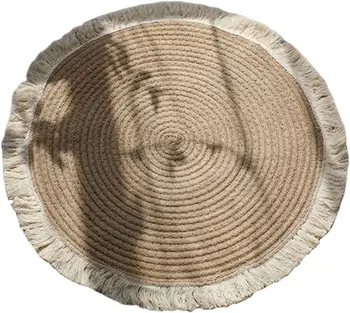  Джутовый коврик для помещения с кисточками, круглый кофейный столик в богемном стиле, коврик для пола, 80 см
