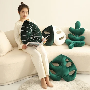  Подушка с зелеными листьями, плюшевые реалистичные листья для украшения подушки сиденья для домашнего дивана в общежитии, декор дивана