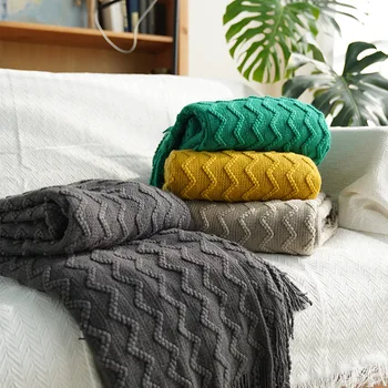  Скандинавское вязаное летнее/ весеннее одеяло для домашней кровати, дорожный плед, покрытие мебели для патио