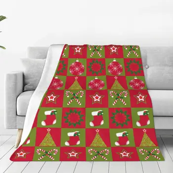 Красное Рождественское вязаное одеяло с рисунком в клетку, фланелевое Новогоднее Мягкое покрывало для домашнего дивана-кровати, коврик