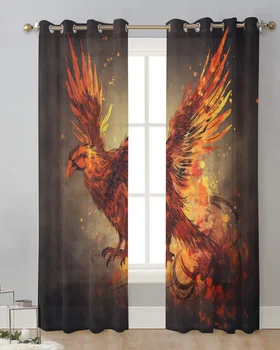  Тюлевая занавеска из перьев с огненными крыльями птицы для гостиной спальни Современные прозрачные шторы для обработки окон
