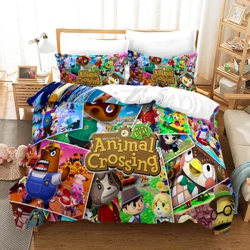  Комплект Постельных Принадлежностей Animal Crossing Single Twin Full Queen King Size Kawaii Bed Set Aldult Kid Bedroom Наборы Пододеяльников для Пуховых Одеял С 3D Принтом 031