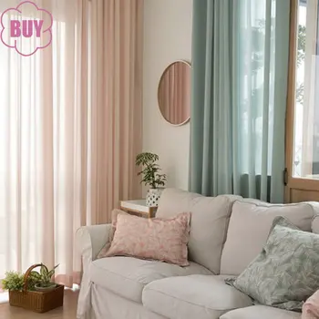  Современные шторы для гостиной, столовой, спальни, Шифоновый розовый тюль, высококачественный однотонный многоцветный Дополнительный экран на окне