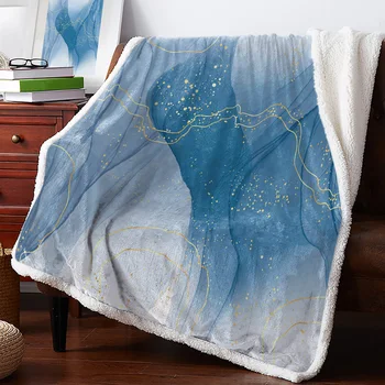  Мраморная линия, Синее градиентное зимнее теплое кашемировое одеяло для кровати, шерстяные одеяла для офиса, покрывало на кровать