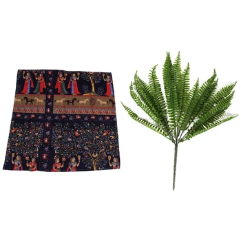  Хлопчатобумажная Льняная Модная Моющаяся скатерть с экзотическим принтом и 7 ветвями Зеленого искусственного растения Персидский Листовой цветок