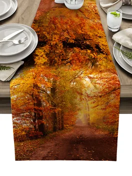  Кленовый лес с опавшими листьями, Лесная дорожка, настольная дорожка, декор для дома, Украшение обеденного стола, декор стола