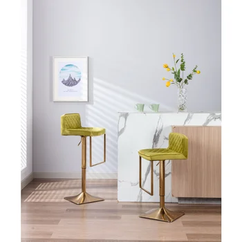  Барные стулья PERJARE - вращающиеся барные стулья со спинкой\  Высота кухонной стойки в современном пабе, бархат (1шт/ctn) Зеленый