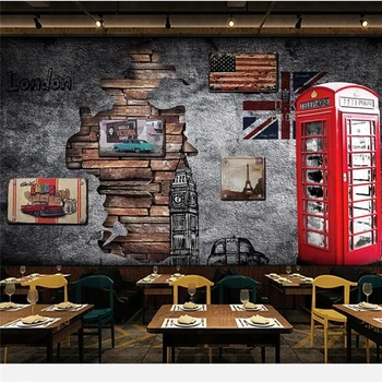  Обои на заказ beibehang 3d mural Европа и Соединенные Штаты ретро ностальгия Лондон телефонная будка кофейня 3d обои