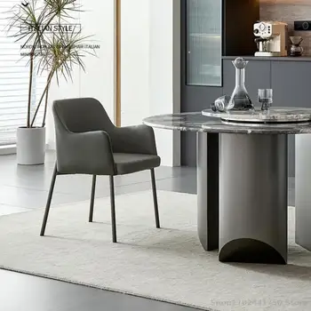  Итальянский Легкий Роскошный обеденный стул с высоким подлокотником, современный простой Дизайнерский Креативный Маленький Семейный стул для гостиной из кожаной ткани