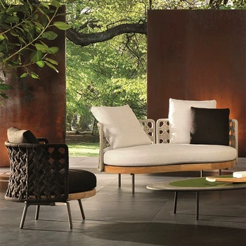 Диван из массива дерева для отдыха в скандинавском стиле, вилла, внутренний двор, сад, балкон, водонепроницаемая комбинация стола и стула с солнцезащитным кремом