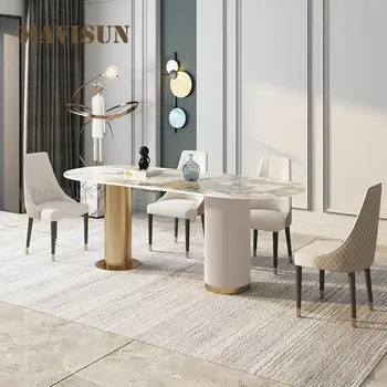  Прямоугольный стол с дизайном из глянцевой каменной плиты, рабочий стол Роскошной модной домашней мебели, Круглый угловой стол 1,6 м для столовой