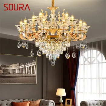  Современные люстры SOURA, золотая роскошная светодиодная Хрустальная свеча, Подвесной светильник для дома, гостиной, спальни, гостиничного оборудования
