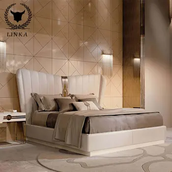  Легкая роскошная кожаная кровать в итальянском стиле, большая квартира, главная спальня, свадебная кровать, двуспальная кровать, кровать размером 1,8 метра на заказ
