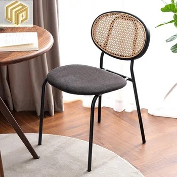  Обеденные стулья из массива дерева, сплетенные из скандинавского ротанга, домашние винтажные стулья для отдыха в ресторане, дизайнерские винтажные стулья из ротанга со спинкой