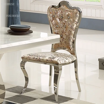  Современные простые обеденные стулья из нержавеющей стали, Европейская мода, стулья для дома, гостиной, ресторана, отеля, обеденный стул с кожаной спинкой