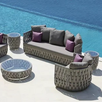 Уличный плетеный диван для отдыха, сад, вилла, балкон, диван из водонепроницаемого алюминиевого сплава, комбинированная мебель