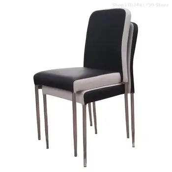  Современный Простой обеденный стул из нержавеющей стали, домашний черно-белый кожаный табурет, стул для столовой в отеле, обеденный стол