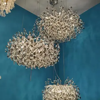  Хрустальная люстра серебряное освещение гостиной дизайнерский светильник для освещения вестибюля роскошной виллы отеля