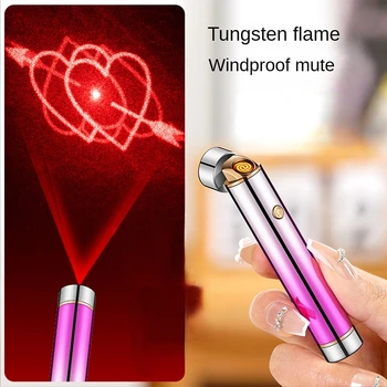  Новая металлическая лазерная проекция, USB-зажигалка, мини-зарядка, вольфрамовая проволока, Постепенная Ветрозащитная Зажигалка для любви в виде звезды, Креативный подарок