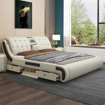  Роскошная итальянская двуспальная кровать 1,5 м, 1,8 м, современная многофункциональная интеллектуальная кровать для хранения вещей по контракту