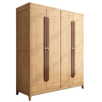  Шкаф-купе из массива дерева Современный минималистичный четырехдверный шкаф-купе для хранения мебели в главной спальне