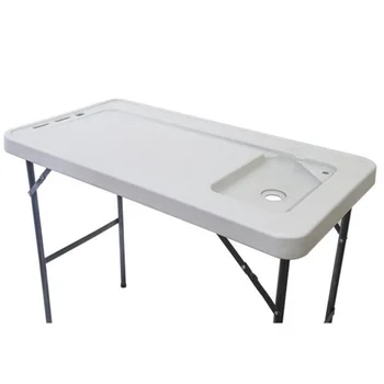  BXTY118 Складной многофункциональный стол для рыбалки на открытом воздухе Стол для пикника с распылителем и краном Белый [на складе в США]