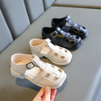  Детские сандалии из искусственной кожи На мягкой подошве Для девочек 0-12 лет, Полые детские пляжные сандалии baotou, Летняя Повседневная спортивная обувь