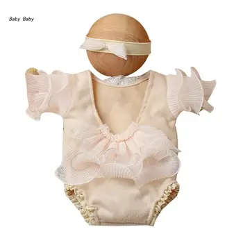 Q81A Реквизит для фотосессии новорожденных, Бант, лента для волос, комбинезон с рюшами, детский костюм для фотосессии