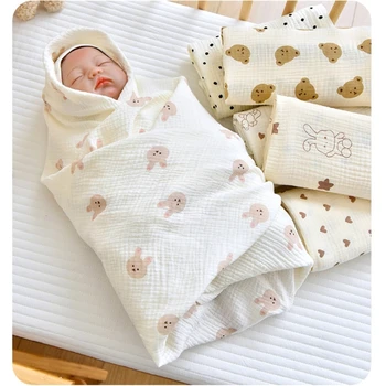  Муслиновое пеленание, детские одеяла, хлопковое постельное белье для новорожденных, дорожное одеяло, дышащее одеяло для младенцев, 2-слойное 100x100 см