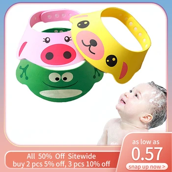  Силиконовая шапочка для душа с изображением Мультяшной Свиньи, Детская Регулируемая Шапочка для ванны, Шапочка для шампуня, Защита ушей для малышей, Шапочка для мытья головы для детей