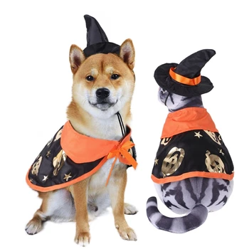  Праздничный костюм для домашних животных, Плащ на Хэллоуин с регулируемой шляпой для кошки и собаки F1FB