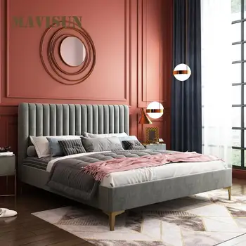  Новая тканевая Свадебная кровать с деревянным каркасом, французская Роскошная Современная Гостиничная квартира, Бытовая Мягкая кровать, Мебель для дома