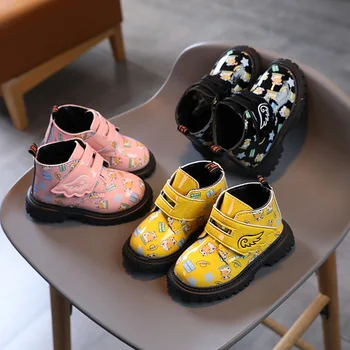  Детские Полусапожки с милым мультяшным принтом, детские осенне-зимние ботинки для малышей, новые кроссовки для мальчиков и девочек Kawaii E08172