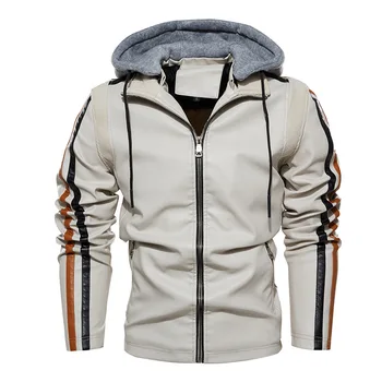  Зимняя теплая мужская мотоциклетная кожаная куртка со съемным капюшоном, куртка-бомбер, повседневная куртка из искусственной кожи с нашивками или летная куртка