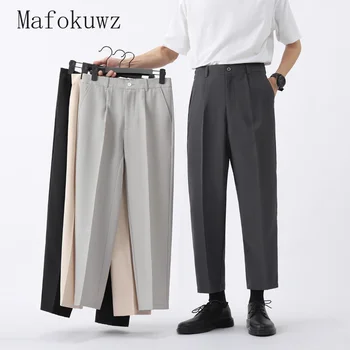  Mafokuwz Однотонные брюки Мужские Универсальные демисезонные свободного кроя, прямые брюки длиной до щиколотки, повседневные брюки для мужчин, опрятные брюки
