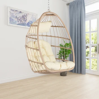  Открытый садовый Ротанговый стул-качели с яйцом Подвесной стул Дерево + хаки