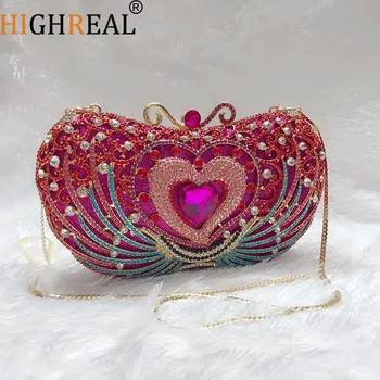 Вечерние сумки с рисунком сердца из розовых камней, женские подарочные сумки-клатчи с кристаллами, сумочка для свадебной вечеринки, банкета и ужина с металлическими бриллиантами