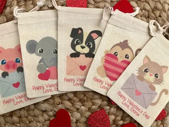  20шт Детских сумочек для вечеринки в честь Дня Святого Валентина / Мешочки для конфет в ассортименте животных