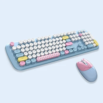  Набор беспроводной клавиатуры MOFII 2.4G, комбинированная беспроводная клавиатура и мышь, ретро-беспроводная клавиатура с круглой крышкой, симпатичная беспроводная мышь