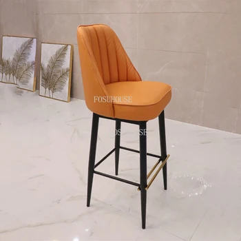  Скандинавские барные стулья, Кожаное Вращающееся кресло для приема Гостей, Вращающийся Железный стул С Высокими Ножками, Дизайнерский Стул с высокой спинкой, Простая Роскошная Мебель для дома