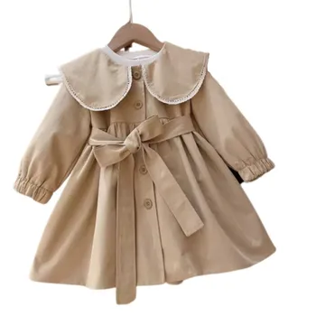  Пальто для девочек, модный тренч с кукольным воротником, ветровка, весенне-осенняя новая корейская версия, куртка для маленьких девочек, верхняя одежда