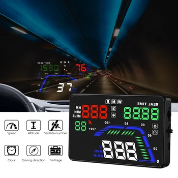  Головной дисплей Универсальный Проектор лобового стекла Q7, Цифровые Часы с GPS, Предупреждение о превышении скорости, Автомобильный HUD-дисплей, автомобильные Аксессуары 5.5 