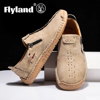  FLYLAND/ Новое поступление, мужские модные винтажные лоферы из мягкой кожи, обувь ручной работы, деловые повседневные туфли на плоской подошве, обувь для вождения, большие размеры