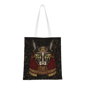  Забавная сумка-тоут Bastet Egyptian Goddess для покупок, холщовая сумка для покупок в Древнем Египте из вторичного сырья