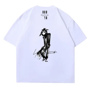  Yohji Y-3 Yamamoto 23SS Нарисованный от руки Абстрактный Эскиз С Минималистичным Принтом Злодея Y3 Мужская И женская Модная футболка