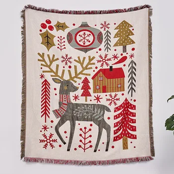  Рождественское одеяло для дивана в скандинавском стиле, влагостойкий чехол, Коврик для кемпинга, Жаккардовый гобелен, Многофункциональное одеяло для пикника, Ткань для домашнего декора