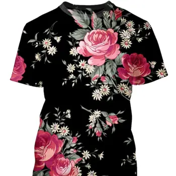  Гавайская Мужская И женская футболка, Повседневная Рубашка С короткими рукавами, 3D Красочный Цветочный Принт, Летняя Уличная Одежда, футболка Оверсайз 2023